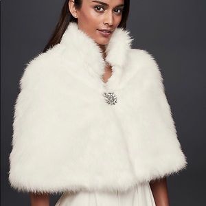Faux fur capelet with jeweled brooch!